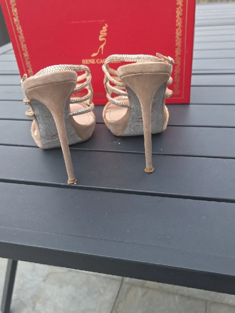 Rene Caovilla Nude Crystal-Knot Strappy Stiletto Sandals - Picture 5 of 11